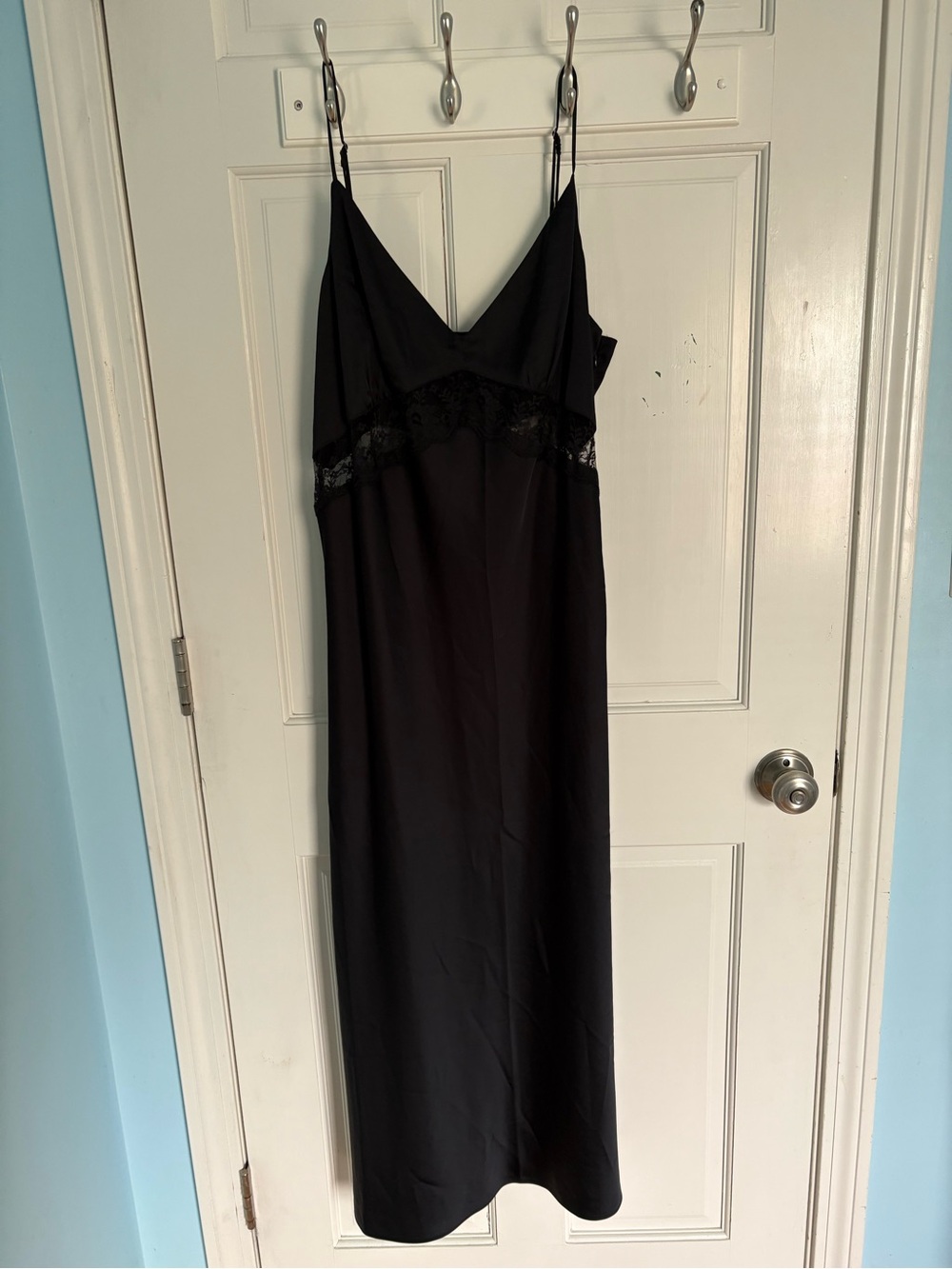 Abercrombie & Fitch Black Satin Lace-Trim Midi Slip Dress